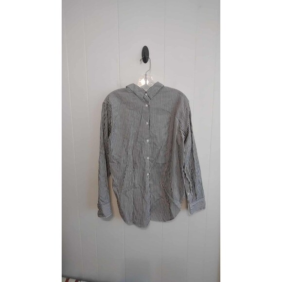 Rag & Bone | Black And White Pin Stripe Collared High Long Top Size Medium - Picture 4 of 4